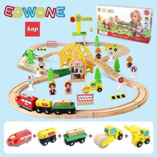 Hcmedwone bộ mô hình đường ray xe lửa gỗ 70 chi tiết mẫu cần cẩu công - ảnh sản phẩm 3