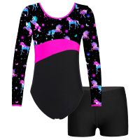 Kids Girl Gymnastics Leotard Printed Patchwork Ballet Tutu Dance Leotard Ice Skating Jumpsuit Sports Workout Dance Yoga Bodysuit Dresses