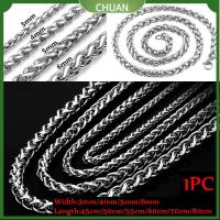 CHUAN 3/4/5/6MM สีเงิน เย็น โชคเกอร์ สร้อยคอสแตนเลส ปลอกคอโลหะ ห่วงโซ่ข้าวสาลีถัก ลิงค์หนัก