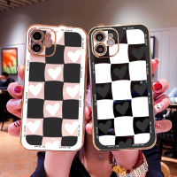 เคสนิ่มสำหรับ iPhone 14 Pro Max 13 12 11 XR 8 7 Plus SE2 XS Max ลายสก๊อตหัวใจคู่เคลือบผิวเรียบสะท้อนแสง