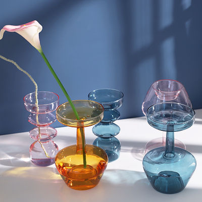 New Arrival Glass Bubble Vase Art Colorful Transparent Small Bottle Creative Decorative Ornaments candlestick House Decoration
