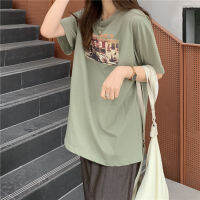 [Special Offer] New Vintage Pas Color Loose Mid-length Short-sleeve Round Neck T-shirt Student Girl Korean Matcha Green Fashion Casual Oversized Shirt Top