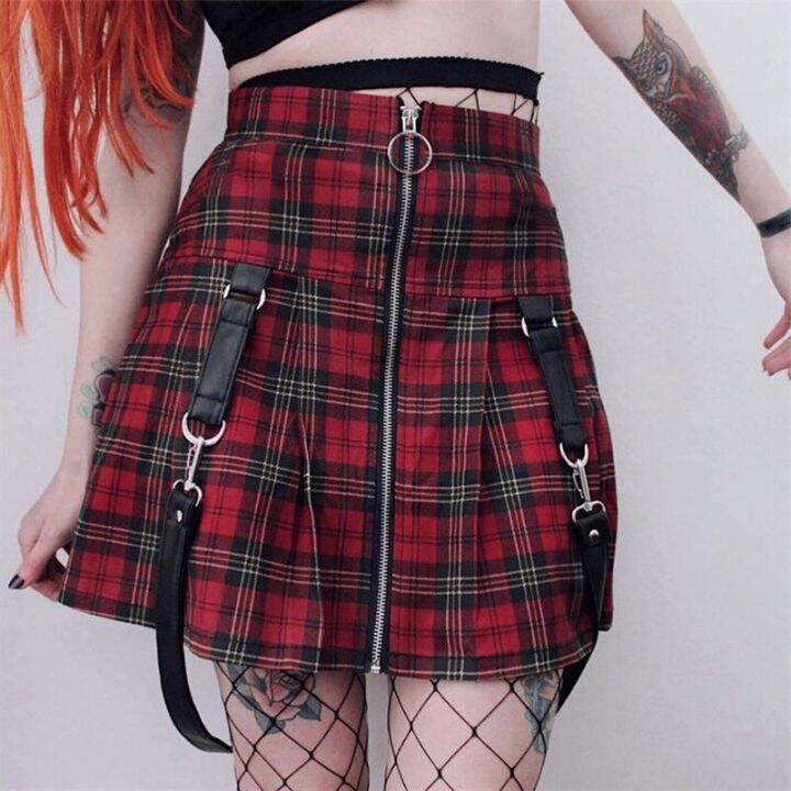 gothic-harajuku-skirt-red-plaid-punk-woman-mini-lady-zip-pocket-ullzang-empire-a-line-hip-hop-buckle-street-casual-skirt