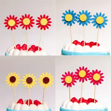 5pcs Daisy Decor Cake Topper, Simple Paper Flower Cake Top Decoration For  Party