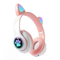 Wireless Headphones Flash Light Cute Cat Ears with Mic LED Kid Girl Stereo Music Helmet Phone Earbuds Bluetooth Headset Gift Over The Ear Headphones