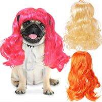 ∈✷ Pet Wigs Cats and Dogs Wigs Funny Cosplay Pet Headwear Dog Cat Wigs in Pink Orange Gold with Adjustable Elastic Bands for Pet