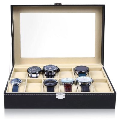 กล่องใส่กล่องแสดงนาฬิกาหนัง6/10/12ช่องใส่สีดำกำไลข้อมือแฟชั่นสตรีกล่องของขวัญที่ดีที่สุดสำหรับผู้ชายและผู้หญิง