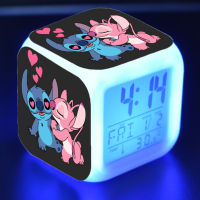 Cute Cartoon Lilo&amp;Stitch Alarm Clock Growing LED Color Change Digital Light PVC Stitch Figure Toys for Kids Birthday Gift