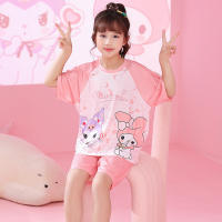 Stellalou My Melody Cinnamoroll ชุดนอนเด็กเด็กผู้หญิงผ้าไอซ์ซิลค์แขนสั้นเจ้าหญิงชุดรัดรูปเด็กโตแม่และลูกสาวใหม่0000 Pakaian Rumahan