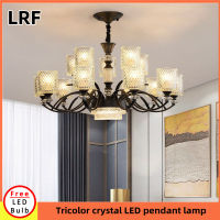 LRF โคมไฟประดับ LED เหล็กนอร์ดิก Lampu Gantung Kristal สามสีโคมไฟติดเพดานการเรียนห้องรับแขกห้องนอน