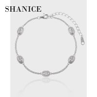 SHANICE Personality Retro French High-End Temperament Geometric Oval Texture Diamond S925 Sterling Silver Bracelet Female