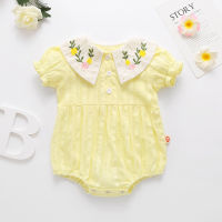 ทารกแรกคลอดหญิง Peter Pan Collar จั๊มป์์สูทเด็ก Bodysuit เสื้อผ้าลำลอง