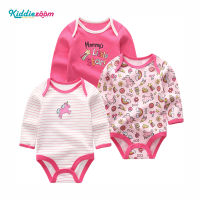 Kiddiezoom 3 ชิ้นทารกแรกเกิดเด็กทารกเสื้อผ้าเด็กทารก Rompers แขนยาว Jumpsuits ผ้าฝ้าย 0-12 เดือน