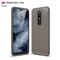 Nokia 6.1 Plus (Nokia X6) เคสคาร์บอนไฟเบอร์ซิลิโคนฝาครอบกันกระแทกเคสยางลายขนแปรง