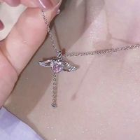 Kpop Fairy Wings หัวใจสีชมพูสร้อยคอจี้คริสตัล Y2K Egirl Emo ผู้หญิง Heart Clavicle Chain Choker แฟชั่นเครื่องประดับของขวัญ-final1