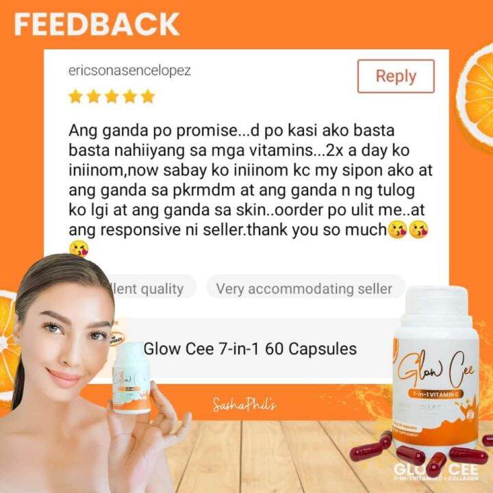 Glow Cee 7in1 Vitamin C 30 + 60 Capsules with Collagen, NonAcidic