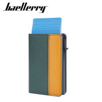 Baellerry 2023 กระเป๋าใส่การ์ดแบบใหม่ผู้ชายสีตัดกันแบบยุโรปและอเมริกา RFID กล่องใส่การ์ดแบบกดด้านข้างป้องกันแม่เหล็กที่ใส่การ์ดเป็นกลาง