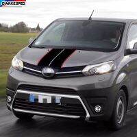 สติกเกอร์ฝากะโปรงฝากระโปรงรถลายทางสปอร์ตคาร์บอนไฟเบอร์สำหรับ Toyota Proace MPV ปลอกเครื่องยนต์รถรถตู้คนตั้งแคมป์รูปลอกอุปกรณ์ปรับจูน