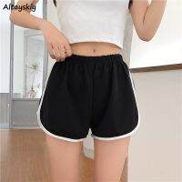 Shorts Womens Summer Black White Mid Waist Motion Outwear Patch Design Elastic Soft S-5XL Loose Leisure Home Style New Fashion