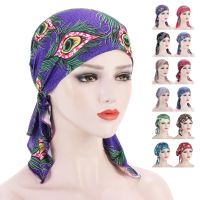 【CC】☸♝  New Printed Cashew Headscarf with Tail Bonnet Instant Hijabs Muslim Turban Hat Wrap Cap