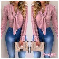 【JH】 ebay wish new European and fashion button tie long-sleeved top ladies