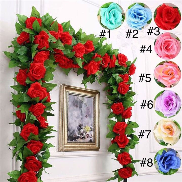 Hoa giả - Hoa hồng leo dài 2.4m- Dây hoa leo trang trí tường , hoa ...