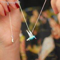 Hummingbird Chain Necklace Exquisite Blue Enamel Bird Pendant Gifts for Women Anniversary Jewelry