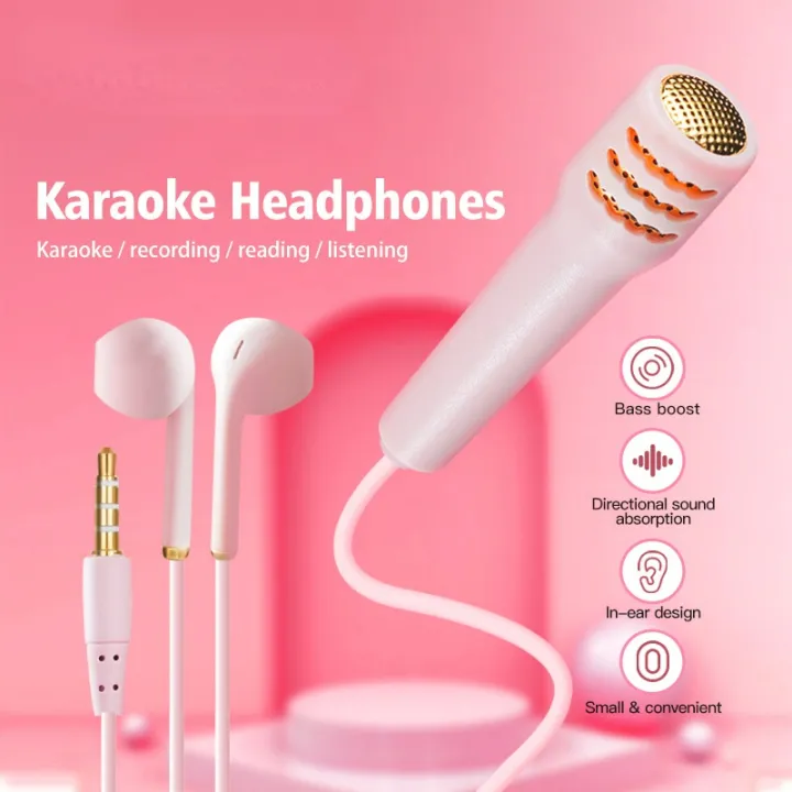 Portable Karaoke HD Mic Allinone Earphone Mini Stereo Wired Headphone