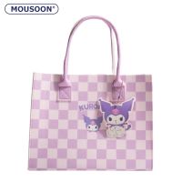 MOUSOON กระเป๋าโท้ทสุภาพสตรี Sanrio ความจุขนาดใหญ่กระเป๋าสักหลาดพกพาลายการ์ตูนลายสก๊อตแนวทแยงมุม