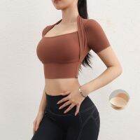 [COD] with chest pad short-sleeved sexy navel sports top stretch slim fit thin t-shirt summer net red fake two pieces