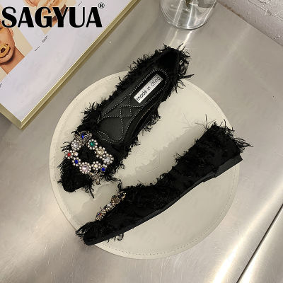 2022 Spring Autumn New Flats Crystal Women Shoes Fashion Mules Shoes Designer Ballet Dance Pointed Toe Loafers Shallow Ladies