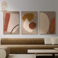 Nordic Geometric Canvas Painting - Warm Color Abstract Wall Art-ภาพตกแต่งยอดนิยมสำหรับห้องนั่งเล่น