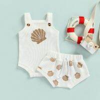 Baby Summer Clothing Sets 0-18M Toddler Infant Boys Girls Shell Print Strap Button Plaid Knitted Bodysuits+Shorts Tracksuits  by Hs2023