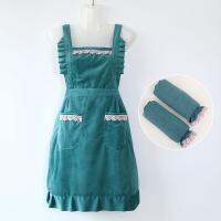 New corduroy apron female han edition princess dress cute western style household cooking breathable oil adult overalls