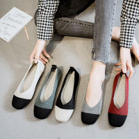 Women Shoes Zapatos De Mujer Spring Autumn Single Shoes Fashion Knitted Square Toe Shoes Mixed Color Flats Comfortable Moccasins