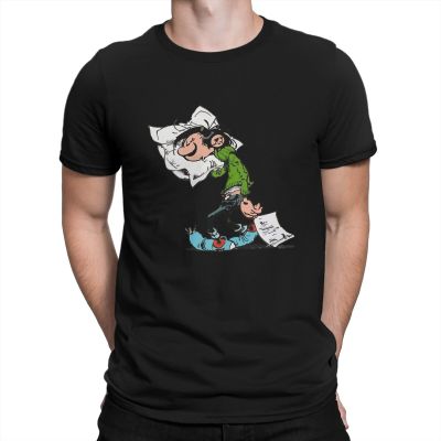 Gaston Lagaffe Comics Creative TShirt for Men Big Ben with Pillow Round Collar Pure Cotton T Shirt Hip Hop Gift Clothes Tops. ซื้อทันที เพิ่มลงในรถเข็น