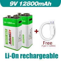 แบตเตอรี่แบบชาร์จไฟได้ลิเธียมไอออน Li-Ion 9V 12800Mah 2023แบตเตอรี่ไมโคร USB ลิเธียม9V สำหรับไมโครโฟนมัลติมิเตอร์ Mainan Remote Control การใช้ KTV