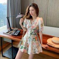 COD DSFERTEREERRE Floral Chiffon Jumpsuits Fashion Summer Short Sleeve Cropped Jumpsuits Women Elegant Pants