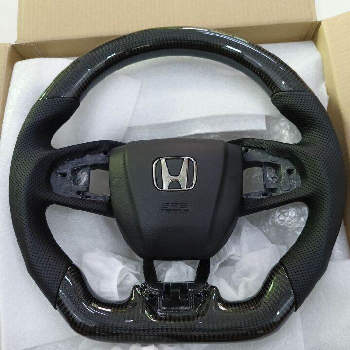 Customize Carbon Fiber with Leather Skin Steering Wheel Honda Civic