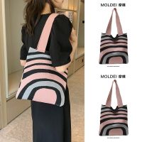 Summer summer large-capacity commuting high-quality striped knitted tote bag womens 2023 new all-match shoulder bag 【BYUE】