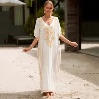 --D0512 Europe and the United States the new 2023 cotton gold thread embroidery holiday beach blouse embroidery dress is prevented bask in unlined upper garment bikini smock