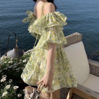 The fairy condole belt of broken beautiful dress that wipe a bosom spring/summer 2023 new show thin waist gentle temperament lantern sleeve skirt