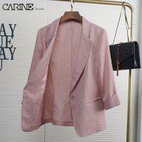 เสื้อคลุมชุดผ้าลินินแขน3/4สี CARINE Macaron สำหรับผู้หญิงเสื้อลำลองสั้นฤดูร้อน