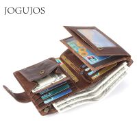 JOGUJOS Crazy Horse Leather Mens Wallet Leather Men Business Wallet RFID Men Card Id Holder Coin Purse Travel Wallet