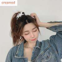 CREAMSD ยางรัดผมเชือกยางยืดหนังวัวที่รัดผมหนังเสือดาวสำหรับผู้หญิง