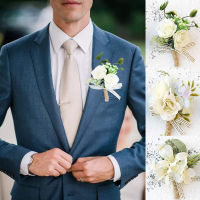 Wyoutong 1Pcs เจ้าบ่าวงานแต่งงานดอกไม้ Corsage Boutonniere ช่อดอกไม้ประดิษฐ์ Rose Man ชุดตกแต่งเจ้าสาว