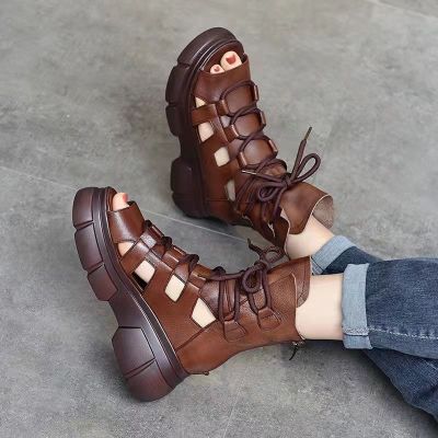 ขายดีที่สุด ioztt2023 - /❡❅✳ Roman Platform Sandals 2023 New Rise Breathable Soft Leather Mouth Loose Sole Shoes
