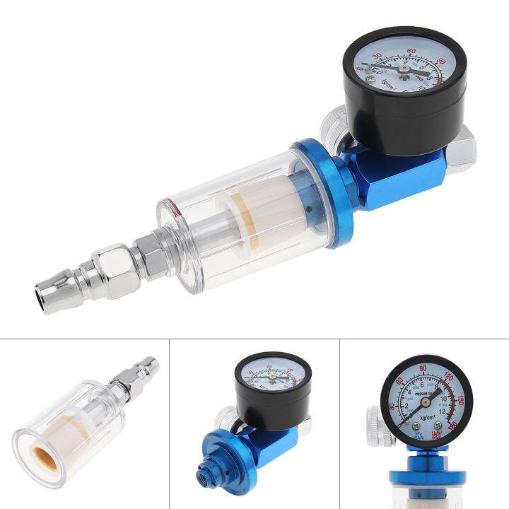 1/4 Inch Mini Oil Water Separator Pressure Regulator with Pressure Gauge and Quick Connectorfor