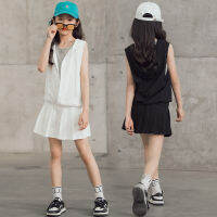 ข้อเสนอพิเศษ Qing Girls Suit Summer Personalized Casual Suit เด็กกลางและใหญ่มีฮู้ดสามชิ้นชุดกีฬาชุดแม่ลูก
