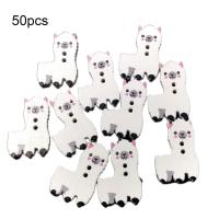 50Pcs white Painted cartoon alpaca wooden buttons Buttons Eco-friendly DIY Alpaca Shape Decorative Sewing Accessories Buttons Haberdashery